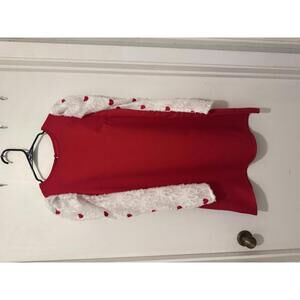 Red Dress with White Lace Sleeves and Red Heart Details From Shein XSmall